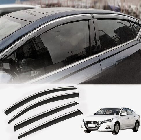 Vesul متوافق مع Nissan Altima 2024-2019 شريط/مشبك على نافذة حماية المطر منحرف فتحة التهوية مع غطاء درع من الفولاذ المقاوم للصدأ 304 دخان أسود in Saudi Arabia
