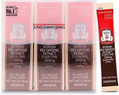 عصا مستخلص الجينسنغ في كل مرة من جونغ كوان جانج - مكملات طاقة خالية من الكافيين، الجينسنغ الأحمر الكوري 2000 مجم، دعم الدماغ ومعزز الطاقة الطبيعية للرجال والنساء، 30 قطعة in Kuwait