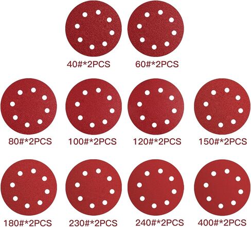 20 Pcs Sanding Discs,7 Inch/8 Hole Sandpaper Set,2 * 40/60/80/100/120/150/180/230/240/400 Sanding Pads for Drywall Sander Long Neck Sander in Saudi Arabia