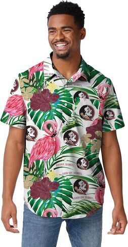 FOCO Men's NCAA College Team Logo Floral Aloha Tropical Button Up Shirt in Saudi Arabia