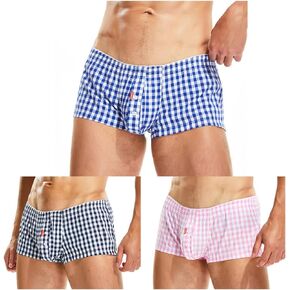 Faringoto Men's Cotton Low Rise Plaid Stripe Pants Casual Shorts Underwear(S-XXL)