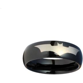 Batman Print on a Black Stainless Steel DC Width Band Ring R380 Size 5-13