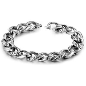 Stainless Steel Cuban Link Bracelet Mens Link Bracelet 8.46 Inch, Titanium steel serpentine stitching bracelet