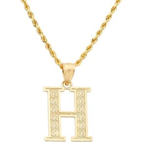 10K Yellow Gold Diamond Cut A to Z Alphabet Initial Letter Charm Pendant (Medium Size)