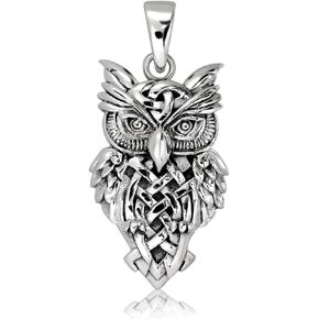 WithLoveSilver Solid 925 Sterling Silver Celtic Trinity Owl Pendant