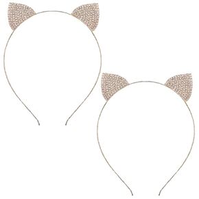 2 Pcs Halloween Cat Ears Headband Rhinestone Kitty Hair Hoops Headpiece Women Crystal Kitten Hair Bands Hairband Cosplay Costume Dress Up Christmas Xmas Birthday Carnival Festival Party Accessories