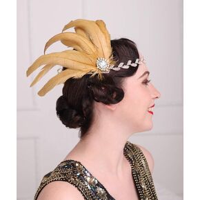 Aimimier 1920s Flapper Peacock Feather Headband Crystal Leaf Head Chain Great Gatsby Headpiece Prom Party Festival Roaring 20s Hair Accessories for Women and Girls