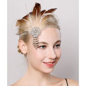 1920s Flapper Headpiece Flapper Feather Headband with Crystal Hair Bnad Great Gatsby 1920s Headpiece Roaring 20s Prom Party Rhinestone Hair Accessories for Women Girls