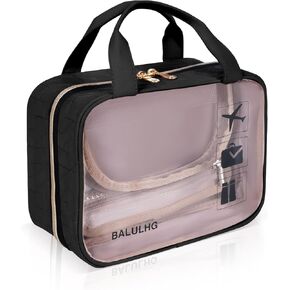حقيبة أدوات الزينة ذات الخطاف المعلق من BALULHG مع حجرة المجوهرات وأدوات الزينة ومستحضرات التجميل كاملة الحجم للسفر والمكياج والمنظم للنساء، باللون الأسود
