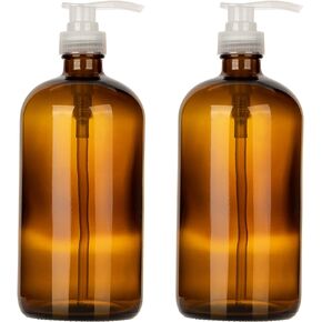 35 Ounce Glass Pump Dispenser Bottle, Large Amber Container with Pump for Shower and Bath Shampoo Soap Conditioner Lotion - 1 Liter - by Kitchentoolz