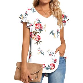 TAOHUADAO Women's 2024 Summer Casual T-Shirt V-Neck Chiffon Tops for Leggings Loose Blouse Shirt