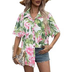 Women's Soft Hawaiian Shirts Button Down Vacation Tops