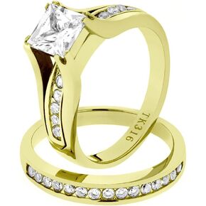 Marimor Jewelry Women's 2.10 Carat Zirconia Gold Plated Stainless Steel 316 Weddding Ring Set Size 5-11