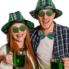 Exlinonline St Patrick Sunglasses with Hat For Women Men Kids Clothing Accessories Shamrock Outift Dress Green in Kuwait