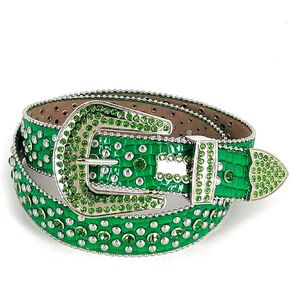 xtom2013 Rivet Hip-Hop Leather Belt Rhinestone Belt Dancing Party Waistband Mens Green