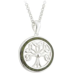 Biddy Murphy Celtic Tree of Life 925 Sterling Silver, Connemara Marble Pendant Necklace, 18" Inch, ¾" x ⅞", Women's Irish Jewelry Imported from Ireland