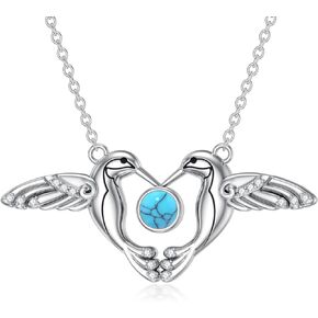 Hummingbird Necklace for Women, 925 Sterling Silver Genuine Turquoise Hummingbird Pendant Jewelry Christmas Birthday Gifts for Mom Wife Girlfriend