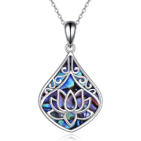 POPLYKE Sterling Silver Lotus Sunflower Hummingbird Necklace Teardrop Abalone Cremation Jewelry for Women Birthday Halloween Gifts