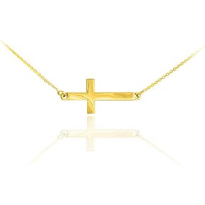 14k Yellow Gold Classic Horizontal/Sideways Cross Necklace on Rolo Chain - 20"