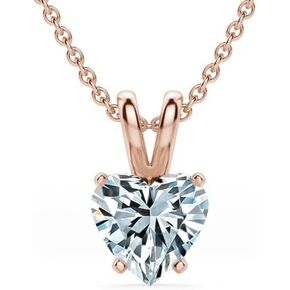 The Diamond Deal .25-1.00 Carat Heart Shape Brilliant Solitaire Lab-Grown Diamond Solitaire Pendant Necklace For Women Girls infants | 14k Yellow or White or Rose/Pink Gold With 18" Gold Chain 0