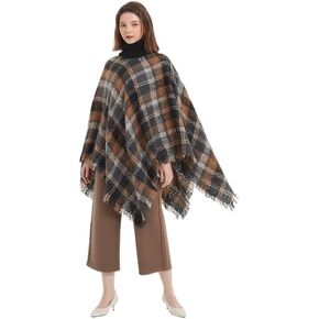 LUMEOYA Pullover Cape Gift For Women Mom Soft Warm classic Plaid Large Lize Batwing Sleeve Design Shawl Round Neck Poncho