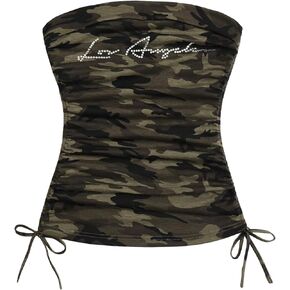 Floerns Women's Sleeveless Graphic Print Drawstring Side Y2K Crop Tube Top