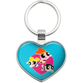 GRAPHICS & MORE Powerpuff Girls Heart Keychain Heart Love Metal Key Chain Ring