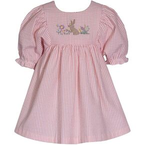 Bonnie Jean Girl's Easter Dress - Peach Stripe Bunny Dress for Baby Toddler and Little Girls