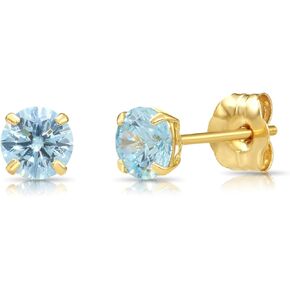14k Yellow Gold Simulated Birthstone CZ Stud Earrings with gold butterfly pushbacks - 4mm
