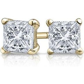 1/3 Carat Solitaire Diamond Stud Earrings Princess Cut 4 Prong Push Back (G-H Color, VS2-SI1 Clarity)