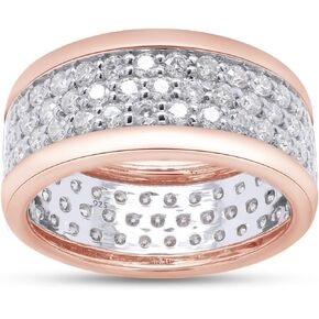 SAVEARTH DIAMONDS 1 3/4 ct.t.w Round Cut Lab Created Moissanite Diamond 3-Row Eternity Stackable Wedding Band Ring In 14K Gold Over Sterling Silver (G-H Color, VVS1 Clarity, 1.75 Cttw)