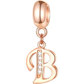GLOWDAS Rose Gold Letter Charms Initial A-Z Alphabet Beads, 925 Sterling Silver Dangle CZ Birthstone Pendant, Mothers Day Birthday Gifts for European Charm Bracelet