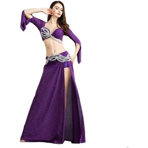 ROYAL SMEELA Belly Dance Costume for Women Belly Dance Skirt Slit Sexy Belly Dance Bra Top Long Sleeve Carnival Outfits