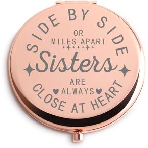Gifts for Sisters from Sisters Rose Gold Compact Cute for Purse Travel Folding Hand Mirror for Graduation Birthday Christmas Engagement Thanksgiving