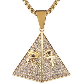 Mens Pyramid Pendant With Coptic Ankh Cross Religious Pendant Necklace And Evil Eyes Hammered Cubic Zirconia Eye Necklace