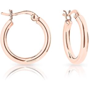 DTPsilver 925 Sterling Silver, 24K Yellow or 18K Rose Gold Plated SMALL/MEDIUM/LARGE Creole/Hoops Earrings - Secure Clasp - Thickness 3 mm - Outer Diameter: 20, 30, 40, 50, 60 mm