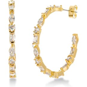 MABARRI Gold Hoop Earrings for Women Girls 14K Real Gold Plated Lightweight Hypoallergenic 23mm Zircon Crystal Hoops Trendy Fashion Design to Go with Any Look