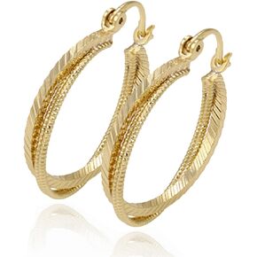 Fashion Noble Style 14K Gold Plated Hoop Earrings 3 Circles Round Shape For Party