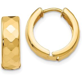 14k Gold Textured Hinged Hoop Huggie Earrings 14mm