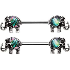 Pierced Owl 14GA 316L Stainless Steel Abalone Shell Elephant Nipple Barbells, Sold as a Pair