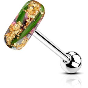 COCHARM G23 Titanium Gold Foil Tongue Rings 14g Plastic Flower Tongue Ring Tongue Barbell Long Tongue Bar Cute Women Tongue Piercing