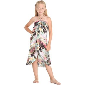 Girl Hawaiian Halter Dress in Neon Sunset