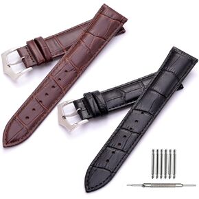 Nice Pies Leather Watch Bands,2 Packs Alligator Grain Calfskin Replacement Watch Straps,18mm 20mm 22mm 24mm Black and Brown Classical Wristbands for Men Women