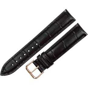 RECHERE Alligator Grain Leather Watch Band Strap Rose Gold Pin Buckle Black Brown Blue Red White
