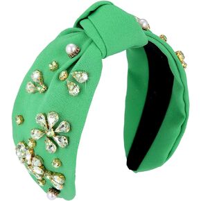 Mardi Gras Headband Beaded Sequin Filigree Leaf Embellished Knontted Wide Turban Hairband Mardi Gras Costume Headwear