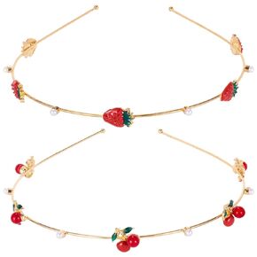 2pcs Strawberry Cherry Headbands Cute Pearl Mermaid Headpiece Summer Fruit Hair Hoops Gold Bridal Vine Tiara Wedding Prom Engagement Hair Accessories for Bride Women Girls