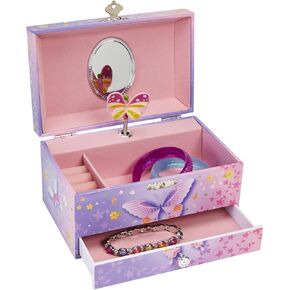 صندوق مجوهرات مجوهرات مجوهرات مجوهرات على شكل فراشة مع درج سحب ، حقيبة تخزين جواهر ، تصميم أرجواني ووردي، لون Waltz of the Flowers in Kuwait
