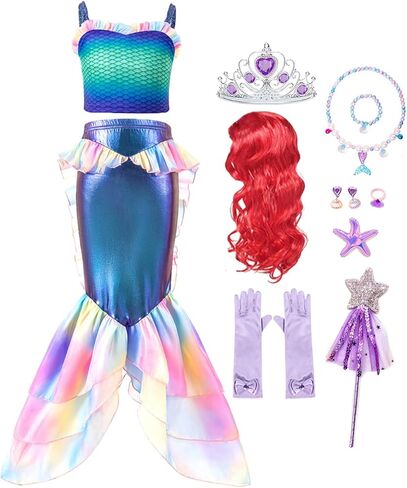 زي iTVTi Little Mermaid Ariel لأزياء Grils Halloween فستان الأميرة التنكري مع الملحقات in Kuwait