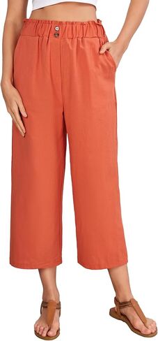 بنطال Umenlele نسائي واسع الساق مع جيوب وخفيف الوزن وعالي الخصر وفضفاض مرن in Kuwait