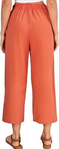 بنطال Umenlele نسائي واسع الساق مع جيوب وخفيف الوزن وعالي الخصر وفضفاض مرن in Kuwait